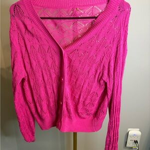 Bright Pink Women's Knit Cardigan Sweater